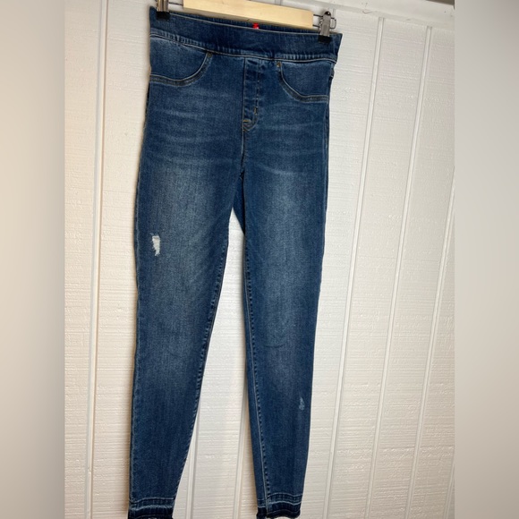 SPANX ANKLE SKINNY Distressed Blue pull-on Jeans Jeggings Size Small - Picture 2 of 11